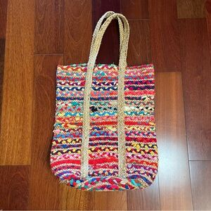 Island Bungalow Jute Artisan Boho Rag Bag Shoulder Bag Beach Tote